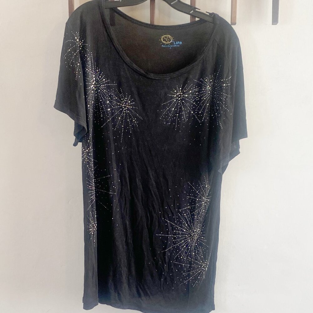 Blue Life Faded  Black Studded Star T-shirt